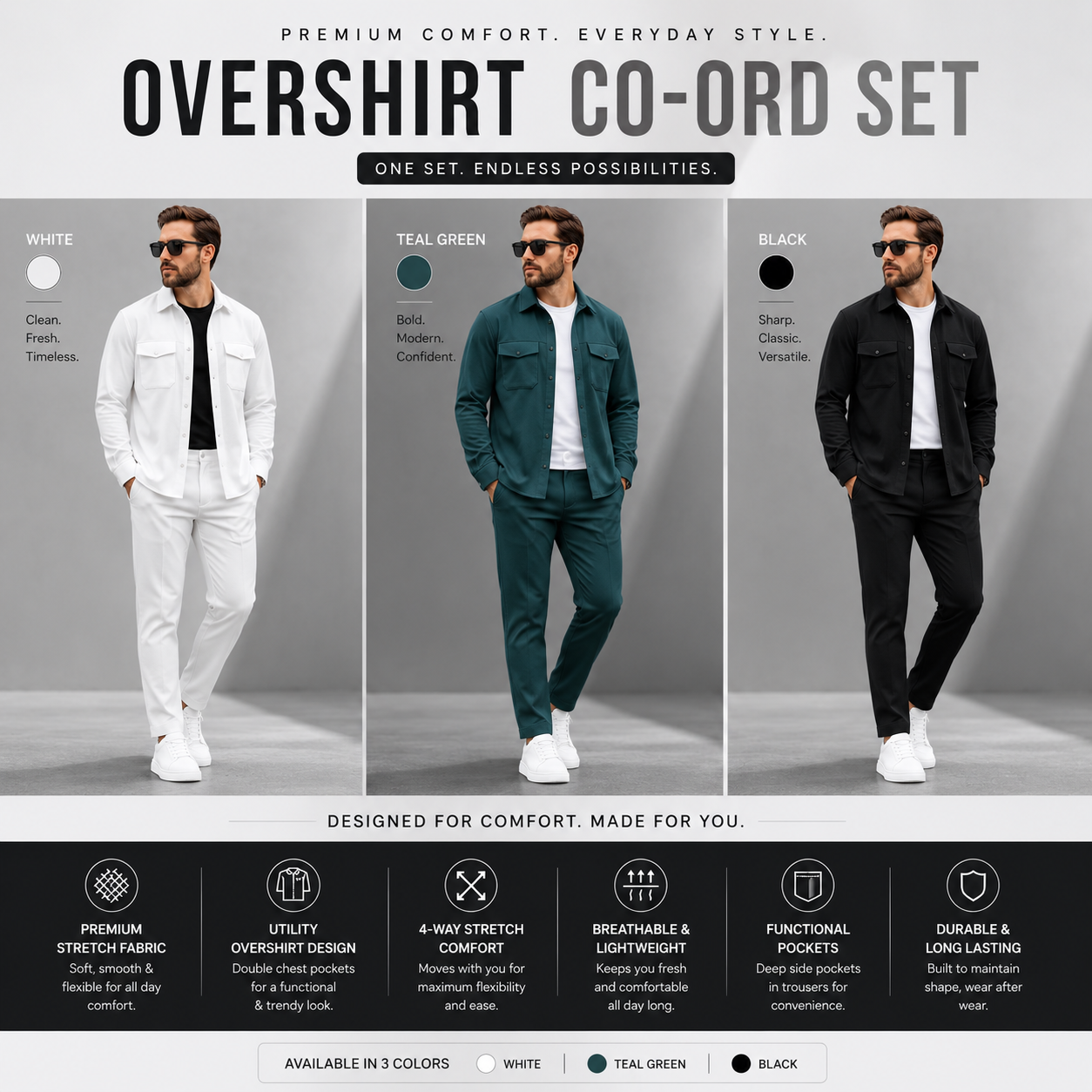 Premium Overshirt Co-ord Set colors and features