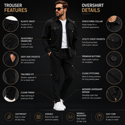 Black overshirt and trouser premium feature details