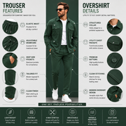 Teal green overshirt and trouser feature details