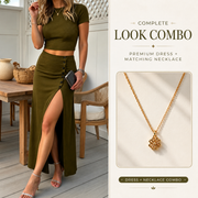 Women's Short Sleeve Top and Slit Midi Skirt Set