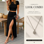 Women's Short Sleeve Top and Slit Midi Skirt Set