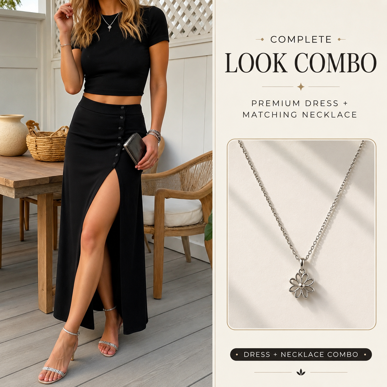 Women's Short Sleeve Top and Slit Midi Skirt Set