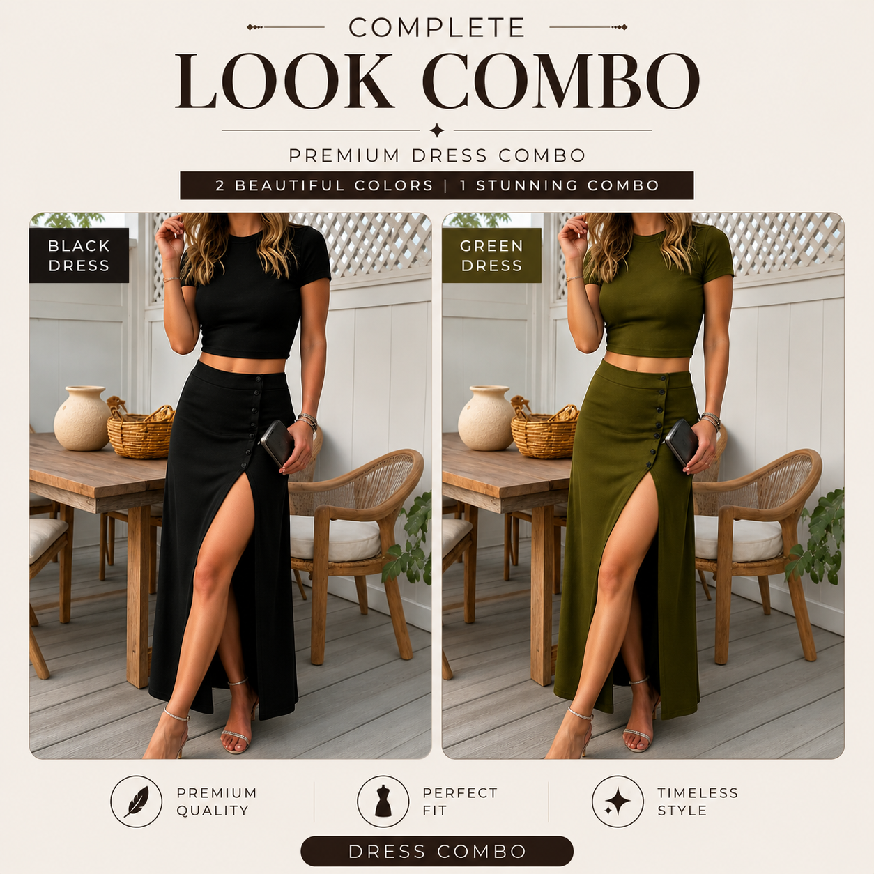 Women's Short Sleeve Top and Slit Midi Skirt Set