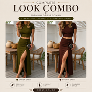 Women's Short Sleeve Top and Slit Midi Skirt Set