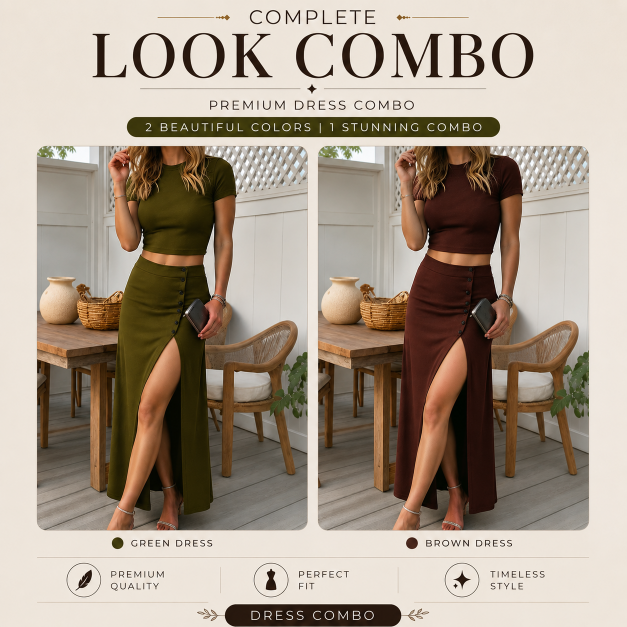 Women's Short Sleeve Top and Slit Midi Skirt Set