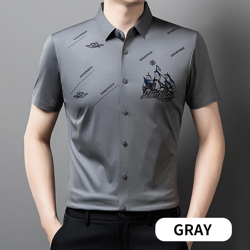 🔥Men's Short Sleeve Button Down Business Shirt shirt So-Comfy Gray M(50-60kg) 