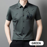 🔥Men's Short Sleeve Button Down Business Shirt shirt So-Comfy Green M(50-60kg) 