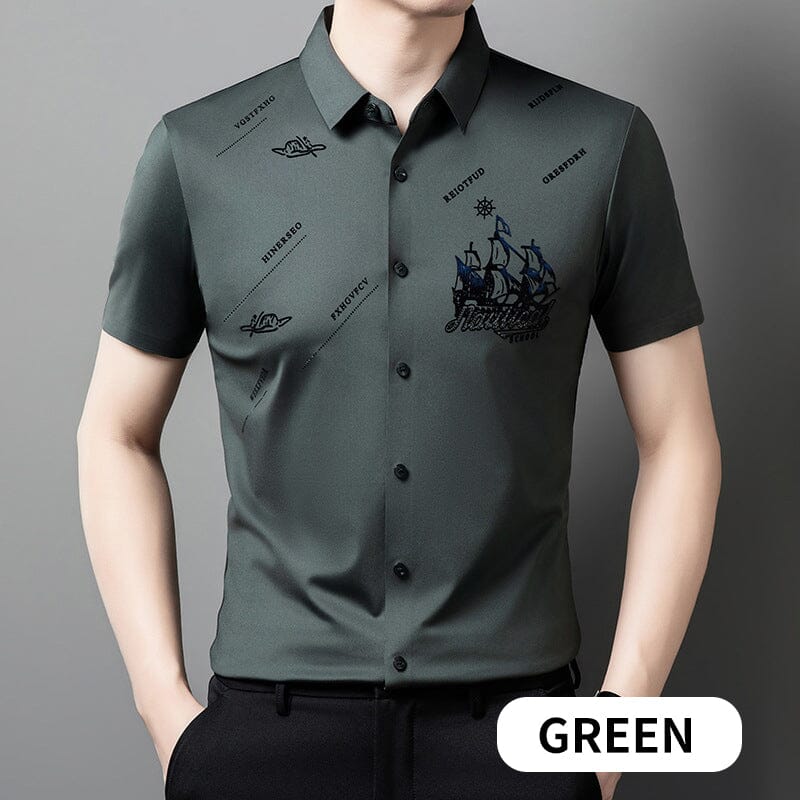 🔥Men's Short Sleeve Button Down Business Shirt shirt So-Comfy Green M(50-60kg) 