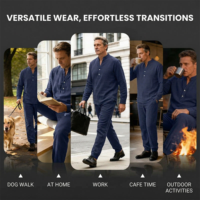 🥳2026 HOT SALE🥳Men’s Casual Top & Pants Set – Stand collar, relaxed fit & elastic cuffs