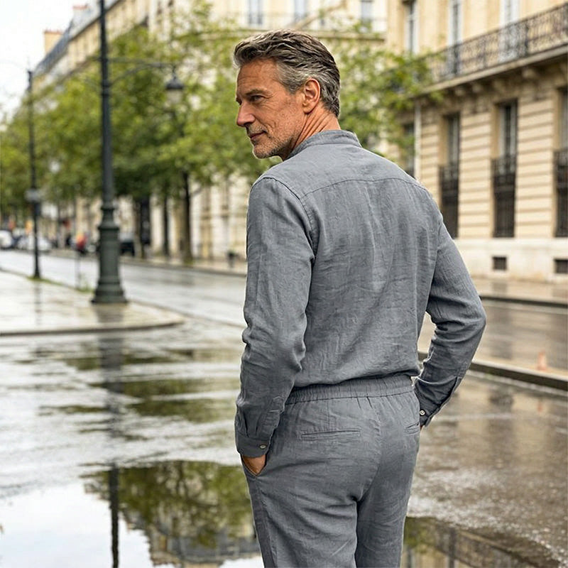 🥳2026 HOT SALE🥳Men’s Casual Top & Pants Set – Stand collar, relaxed fit & elastic cuffs