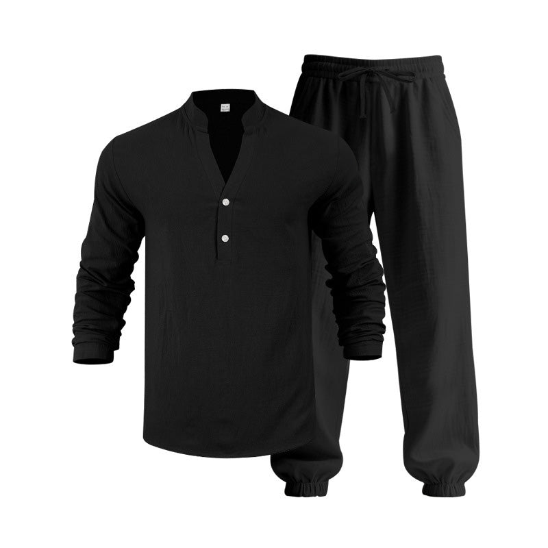 🥳2026 HOT SALE🥳Men’s Casual Top & Pants Set – Stand collar, relaxed fit & elastic cuffs