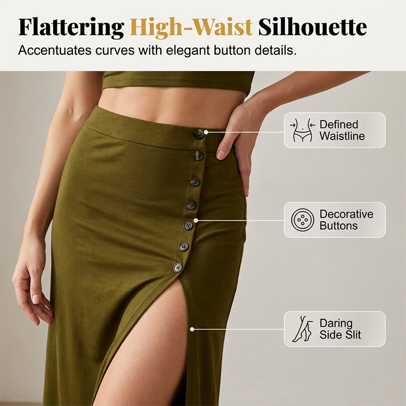 Women's Short Sleeve Top and Slit Midi Skirt Set