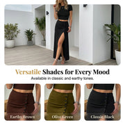 Women's Short Sleeve Top and Slit Midi Skirt Set