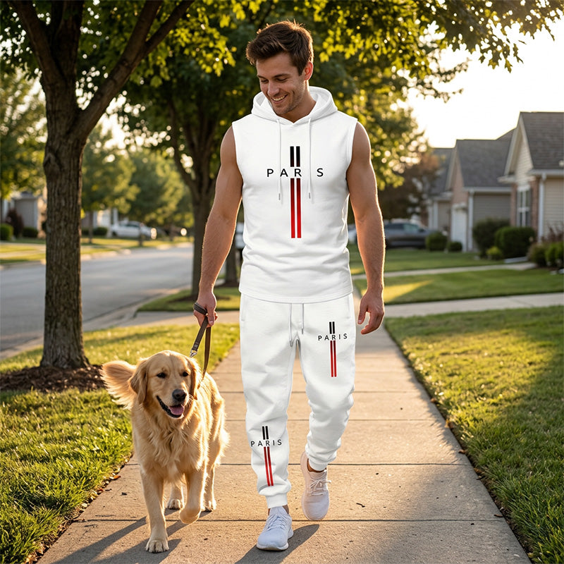 ⏰Men's Sleeveless Hoodie and Pants Two-Piece Sports Set❤️