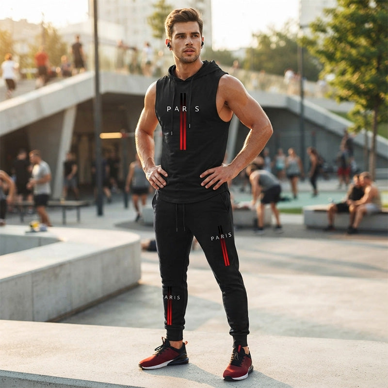 ⏰Men's Sleeveless Hoodie and Pants Two-Piece Sports Set❤️