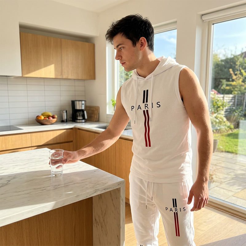⏰Men's Sleeveless Hoodie and Pants Two-Piece Sports Set❤️