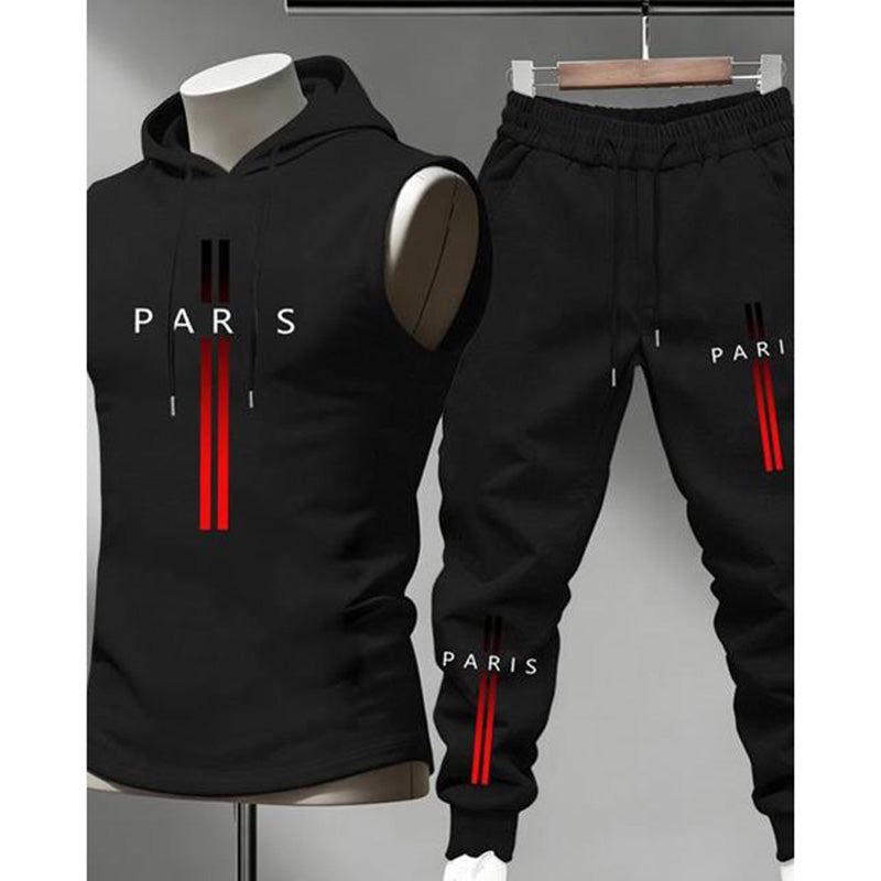 ⏰Men's Sleeveless Hoodie and Pants Two-Piece Sports Set❤️